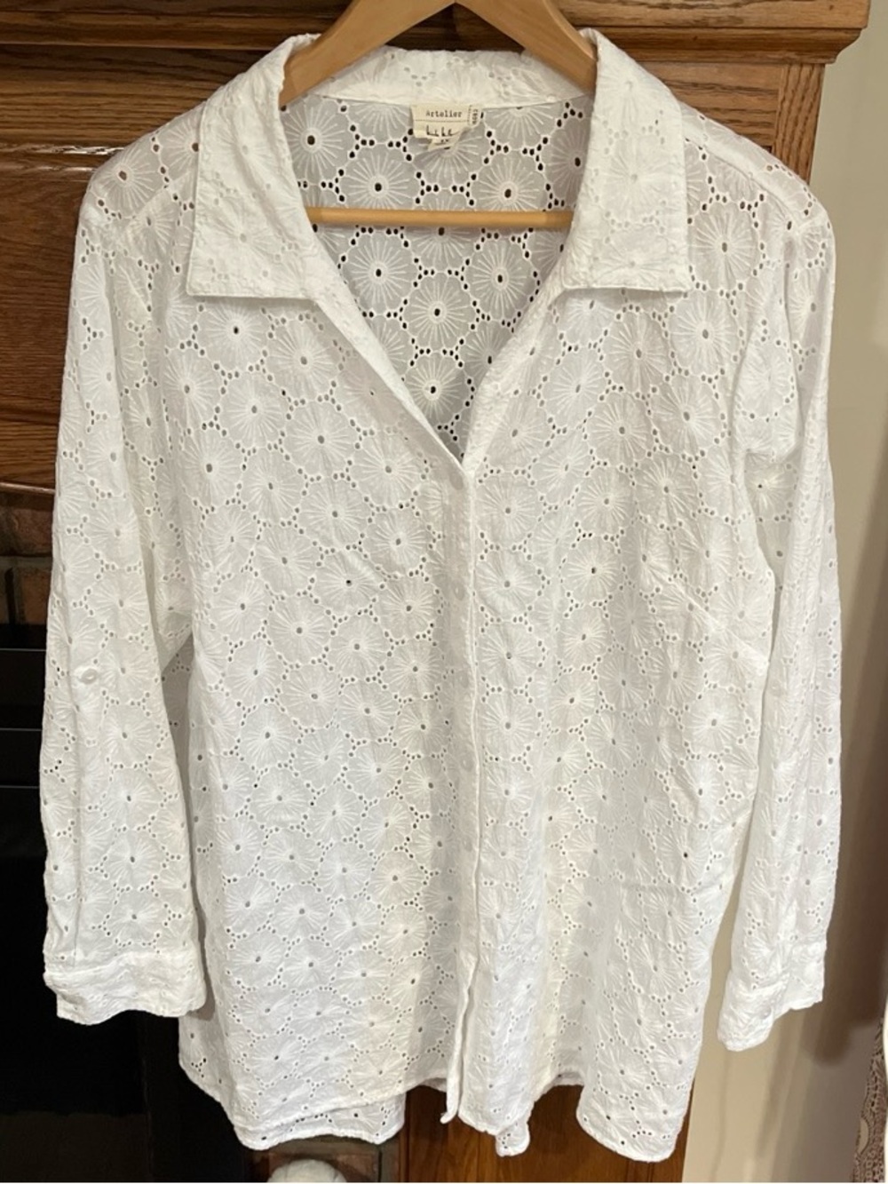 Nicole Miller White Eyelet Button-Down Shirt